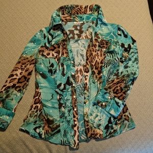 Cache 3/4 sleeve, snap pearl buttons